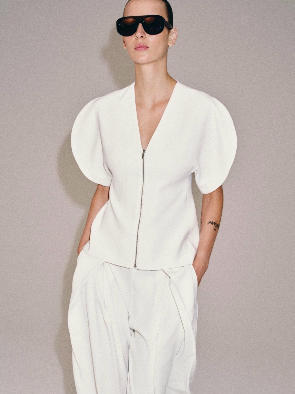 Zara ZW Puff Sleeve Top ECRU